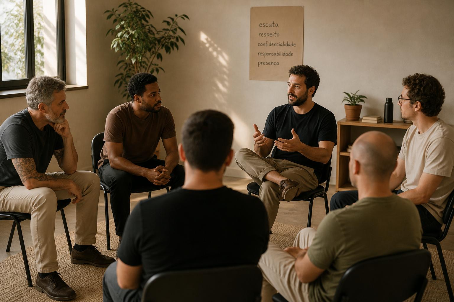 Homens em roda de conversa
